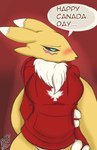 2024 absurd_res anthro bandai_namco bedroom_eyes big_breasts blush breasts canada canada_day canadian_flag canid canine clothing digimon digimon_(species) embarrassed female fox hi_res holidays hoodie mammal narrowed_eyes nickofthebra renamon seductive solo topwear