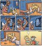 anthro avian beak bed bird buckteeth child clothed clothing coin comic creepy duo eyebrows female furniture holding_object hoppscotch lagomorph leporid male mammal melvin_(hoppscotch) mouse multiple_scenes murid murine on_bed open_mouth open_smile pillow poppy_(hoppscotch) rabbit ratoncito_perez rodent scut_tail short_tail smile solo tail teeth tongue tongue_out young young_anthro young_female young_male z-t00n