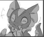 ambiguous_gender anthro bandai_namco blep bow_tie claws digimon digimon_(species) elizamon eyes_closed frill_(anatomy) mitis-cat monochrome scalie smile solo tongue tongue_out