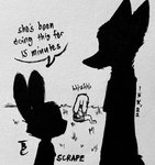 2022 anthro canid canine dialogue disney english_text fox grass group hi_res inktober judy_hopps lagomorph leporid mammal monochrome on_ground plant rabbit silhouette speech_bubble text theblueberrycarrots traditional_media_(artwork) trio zootopia