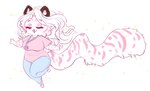 2019 anthro blue_bottomwear blue_clothing blue_pants bottomwear clothed clothing dated eyelashes eyes_closed facial_spots felid female fur hair long_hair mammal markings marzipan_(spottedtigress) pants pink_clothing pink_shirt pink_spots pink_stripes pink_t-shirt pink_topwear shirt signature simple_background solo sparkles spots spotted_arms spotted_face spotted_markings spotted_tail striped_arms striped_markings striped_tail stripes t-shirt tail tail_markings tiggybloom topwear white_background white_body white_fur white_hair white_tail