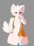 anthro apron blush boy_kisser_(meme) clothing domestic_cat felid feline felis flaccid foreskin fur genitals hi_res humanoid_genitalia humanoid_penis k0_bemy male mammal meme penis silly_cat_(mauzymice) simple_background solo tail unretracted_foreskin white_body white_fur