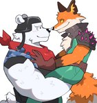 anthro bear blush canid canine carrying_another carrying_partner duo epic_games eye_contact fennix_(fortnite) fortnite fox fur hi_res hug looking_at_another male male/male mammal orange_body orange_fur polar_bear polar_patroller red_fox smile sparklesart_2 true_fox ursine white_body white_fur