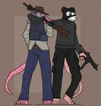 Rating: s
ID: 5414332
Date: 2025-03-05 17:48:28 -0500
Status: active
Score: 4
alexandrys anthro armed automatic_rifle automatic_weapon balaclava bank_robbery barefoot black_balaclava black_bottomwear black_clothing black_eyes black_mask black_pants black_shirt black_topwear blue_bottomwear blue_clothing blue_pants bottomwear brown_clothing brown_hat brown_headwear burglar burglary chromatic_aberration claws clothing crime criminal dominant dominant_anthro dominant_male duo feet fugitive fur gold_(metal) grabbing_shoulders grey_body grey_fur gun hand_on_shoulder hat headgear headwear heist holding_gun holding_object holding_ranged_weapon holding_rifle holding_shotgun holding_shoulder holding_weapon looting male mammal manly mask murid murine muscular muscular_anthro muscular_male pants pink_body pink_fur pink_paws pink_tail ranged_weapon rat rifle robber robbery robbing rodent shirt shotgun stealing tail thief thug topwear weapon white_body white_clothing white_fur white_shirt white_topwear post #5414332