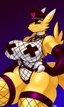 2024 3:5 anthro bandai_namco big_breasts black_sclera blazbaros breasts clothing collar digimon digimon_(species) dipstick_ears dominatrix ear_markings eye_markings eyelashes female fingerless_gloves fishnet_clothing fishnet_legwear fishnet_leotard fur glistening glistening_body gloves hand_on_hip handwear hat headgear headwear hi_res huge_breasts legwear leotard markings multicolored_ears nipple_tape pasties renamon solo spiked_collar spikes tape thick_thighs white_body white_fur wide_hips yellow_body yellow_fur