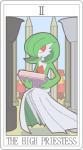 card card_template female fortune_telling gardevoir generation_3_pokemon looking_at_viewer major_arcana mammal miji nintendo not_furry pillar pokemon pokemon_(species) red_eyes roman_numeral solo tarot tarot_card the_high_priestess_(tarot)