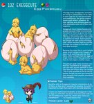 chibi egg english_text exeggcute female generation_1_pokemon goo_creature group hair hi_res human humanoid kinkymation male mammal nintendo pokemon pokemon_(species) pokemorph purple_hair species_description species_sheet text wall_of_text yellow_body yellow_eyes