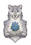 2020 5_fingers blue_eyes digital_media_(artwork) eyebrows eyelashes felid fingers flower forget-me-not_(flower) fur grey_body grey_fur katie_hofgard mammal markings pantherine plant snow_leopard solo spots spotted_body spotted_fur whiskers