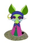 2023 3:4 anthro big_ears big_eyes biped black_nose blue_clothing blue_headwear canid canine canis cartoon_network chihuahua cloak clothed clothed_anthro clothed_female clothing colored courage_the_cowardly_dog digital_drawing_(artwork) digital_media_(artwork) domestic_dog ear_piercing ear_ring eyelashes eyeshadow female female_anthro full-length_portrait fur glistening glistening_eyes green_body green_ears green_eyes green_fur green_inner_ear headgear headwear hi_res lidded_eyes long_eyelashes maddeku makeup mammal outline piercing portrait pupils purple_cloak purple_clothing purple_eyeshadow ring_piercing shirley_the_medium simple_background snout solo standing toy_dog white_background white_outline yellow_piercing