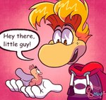 Rating: s
ID: 5592467
Date: 2025-05-23 09:57:37 -0400
Status: active
Score: 8
4_fingers ambiguous_gender anthro blonde_hair brown_eyes cel_shading clothing crossover dialogue digital_drawing_(artwork) digital_media_(artwork) duo english_text eye_contact feral fingers floating_hands floating_head gesture gloves hair handwear hi_res holding_another hoodie limbless looking_at_another male_(lore) noseless open_mouth pink_background rayman rayman_(series) raypeople_(rayman) shaded simple_background sinribbons size_difference smile speech_bubble text toony topwear ubisoft watermark waving white_clothing white_gloves white_handwear worm worm_(worms) worms_(series) post #5592467