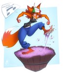 anthro bandanna barefoot breasts bucket canid canine claws clothed clothing container feet female food fox fruit grape grape_juice harvest harvesting hi_res italian italian_flag italian_text italy juice_(beverage) kerchief mammal no_bra plant soles solo spread_toes stomping superfrenzyhare text toe_claws toes