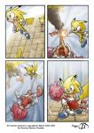 anthro comic english_text eulipotyphlan feet female fight fur gabmonteiro9389 generation_1_pokemon hedgehog hybrid jumping legendary_pokemon male mammal nintendo pikachu pink_body pink_fur pokemon pokemon_(species) rosechu_(character) sega sonic_the_hedgehog_(series) sonichu_(character) sonichu_(series) talons text toes yellow_body yellow_fur zapdos