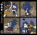 annoyed anthro base_two_layout bau_husky canid canine canis comic crossed_arms dialogue dobermann domestic_dog duo four_frame_grid four_frame_image gab_(comic) gabshiba grid_layout guitar hair hair_trimming headbanging husky karl_doberman kneeling long_hair male mammal musical_instrument nordic_sled_dog personal_grooming pictographics pinscher playing_guitar playing_music plucked_string_instrument regular_grid_layout scissors sleeveless_jacket speech_bubble spitz string_instrument stuck styling_hair trimming_(grooming) two_row_layout