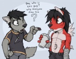 Rating: s
ID: 66716
Date: 2010-03-31 21:35:01 -0400
Status: active
Score: 24
2010 anthro beverage black_hair canid canine canis clothed clothing dialogue digital_media_(artwork) drinking duo english_text food fur gesture hair hand_gesture male mammal pointing pointing_at_another pointing_at_head question_mark secret_(character) simple_background tail text topless wolf wolfy-nail wolfy-nail_(character) post #66716