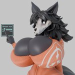 1:1 3d_(artwork) anthro barely_contained barely_contained_breasts big_breasts black_body black_fur black_hair bone breast_expansion breasts canid canine clothing digital_media_(artwork) english_text expansion female fur hair hi_res huge_breasts malo mammal oleanderin orange_clothing orange_jumpsuit prison_uniform scp-1471 scp-1471-a scp-1471-a_(da.nilkaz) scp_foundation skull skull_head solo text white_eyes