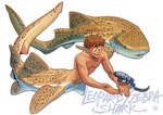 5_fingers absurd_res ambiguous_gender australian_leopard_shark brown_hair carpet_shark countershade_torso countershading dorsal_fin ear_fins english_text eyebrows feral fin fingers fish gills ground_shark group hair hi_res legless leopard_shark male marine merfolk mondoart open_mouth open_smile shark shark_merfolk simple_background smile split_form tail tail_fin text triakid trio white_background young young_feral zebra_shark