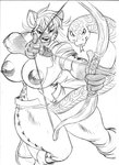 2024 angry anthro archer arrow_(weapon) big_breasts black_and_white boots bottomwear bow_(weapon) breasts chochi clothed clothing footwear genitals gloves_(marking) graphite_(artwork) gynomorph hi_res huge_breasts hyena intersex ioulia_(valrejn) jacket mammal markings midriff monochrome nipples open_clothing open_jacket open_topwear pants pencil_(artwork) penis pubes ranged_weapon reptile scalie sentient_penis shoes sketch snake snake_penis solo thick_thighs topwear traditional_media_(artwork) unusual_anatomy unusual_genitalia unusual_penis valrejn weapon wide_hips