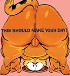 anthro backsack balls bent_over big_butt butt domestic_cat english_text felid feline felis fur garfield_(series) garfield_the_cat gat0pussy24 genitals huge_butt looking_through looking_through_legs male mammal orange_background orange_body orange_fur simple_background slightly_chubby slightly_chubby_anthro slightly_chubby_male smile text thick_thighs wide_eyed wide_hips