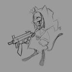 1:1 2023 :3 animal_humanoid cat_humanoid clothed clothing digital_drawing_(artwork) digital_media_(artwork) domestic_cat felid felid_humanoid feline feline_humanoid felis female full-length_portrait grey_background greyscale gun hair holding_gun holding_object holding_ranged_weapon holding_weapon hood humanoid mammal mammal_humanoid mochabaebae monochrome neco-arc noseless portrait ranged_weapon simple_background sketch smile solo tail tsukihime type-moon weapon