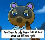 2020 animal_crossing anthro asking asking_viewer blue_eyes brown_body brown_fur brown_nose brown_tail canid canine close-up clothed clothing cloud dialogue english_text fur half-closed_eyes idiom looking_down low_res male mammal narrowed_eyes night nintendo number outside polygonal_speech_bubble portrait question raccoon_dog round_ears shirt solo speech_bubble standing star tag_question tail talking_to_viewer tanuki text thegreyzen time_period tom_nook_(animal_crossing) topwear yes-no_question you_know_(idiom)