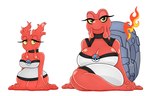 anthro big_breasts black_eyes breasts clothed clothing collar dress duo eyelashes female fire generation_2_pokemon hi_res huge_breasts magcargo nintendo pokeball pokemon pokemon_(species) red_body shell simple_background slugma urusee584 white_background white_clothing white_dress