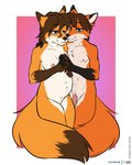 4:5 anthro areola bare_breasts belly_tuft black_markings black_nose blue_eyes breasts brown_hair brown_markings canid canine cheek_tuft chest_tuft colored crotch_tuft digital_media_(artwork) dipstick_ears dipstick_tail duo ear_markings facial_tuft featureless_crotch female flat_colors fox foxboy83 fur genitals gloves_(marking) hair hi_res male male/female mammal markings multicolored_ears navel nipples nude orange_body orange_fur penis portrait pregnant pregnant_anthro pregnant_female red_fox simple_background standing tail tail_markings three-quarter_portrait true_fox tuft white_body white_fur yellow_body yellow_fur