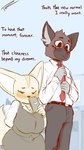 2021 9:16 aggretsuko anthro big_breasts bigbeanpole blush breasts canid canine clothed clothing comic dialogue duo english_text fakeryway female fennec_fox fenneko fox haida_(aggretsuko) hi_res huge_breasts hyena love male mammal romantic romantic_couple sanrio short_stack spotted_hyena text true_fox