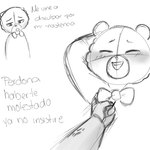 1:1 2023 achuchones_(unicorn_wars) anthro bear biped blush bow_tie comic dialogue duo eyes_closed gordi_(unicorn_wars) hi_res mammal monochrome nekovid sad sketch solo_focus spanish_text text translated unicorn_wars