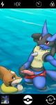 2019 absurd_res ambiguous_gender animal_genitalia animal_penis anthro anthro_on_anthro beach black_body black_fur blue_body blue_fur bodily_fluids camera_view canid canine canine_genitalia canine_penis clothing digital_media_(artwork) duo floatzel fur generation_4_pokemon genitals hi_res knot looking_at_viewer lucario male male/ambiguous mammal multicolored_body multicolored_fur nintendo nude penis penis_in_face pokemon pokemon_(species) presenting presenting_penis public red_eyes seaside selfie smile speedo sweat sweatdrop swimwear two_tone_body two_tone_fur vswitch water worried yellow_body yellow_fur