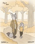 2023 4:5 aar0njay anthro canid canine clothed clothing detailed_background digital_media_(artwork) disney duo english_text eye_contact fox fully_clothed fur hi_res inktober judy_hopps lagomorph leporid looking_at_another mammal nick_wilde outside plant rabbit red_fox text tree true_fox walking zootopia