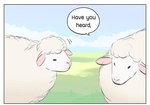 aman_(weibo) border bovid caprine comic dialogue dot_eyes duo english_text feral hard_translated mammal outside sheep speech_bubble text third-party_edit translated translation_edit white_body white_border