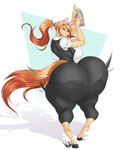 absurd_res anthro ass_clapping bedroom_eyes big_butt bottom_heavy bottomwear butt clapping clothed clothing dress_shirt dullvivid equid equine female fur hair half-closed_eyes hi_res hooves horse huge_butt mammal narrowed_eyes orange_hair pants ponytail seductive shirt simple_background smile smirk smug smug_face smug_grin solo tan_body tan_fur thick_thighs tight_clothing topwear vest white_background wide_hips yoga_pants