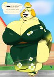 alythewolfcat animal_crossing anthro asian_clothing big_breasts breasts canid canine canis censored_text clothing domestic_dog east_asian_clothing english_text female green_clothing green_kimono hi_res huge_breasts huge_thighs hyper hyper_breasts hyper_thighs isabelle_(animal_crossing) japanese_clothing jewelry kimono mammal morbidly_obese necklace nintendo nipple_outline obese overweight shih_tzu solo text thick_thighs toy_dog