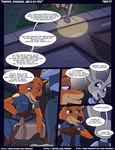 anthro building canid canine clothing comic dialogue disney english_text female fox fur green_eyes grey_body grey_fur group judy_hopps lagomorph leporid male mammal nick_wilde night orange_body orange_fur outside paddedulf paws police police_uniform purple_eyes rabbit red_fox text true_fox uniform url zootopia