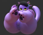 3d_(artwork) anonymous_artist anthro catty_(undertale) digital_media_(artwork) domestic_cat ear_piercing felid feline felis female glowing glowing_eyes hi_res mammal overweight pawpads piercing purple_body solo undertale_(series) yellow_eyes