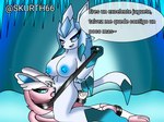 4:3 anthro big_breasts breasts cave collar cunnilingus dominatrix duo eeveelution female female/female generation_4_pokemon generation_6_pokemon genitals glaceon ice nintendo nipples nude oral pokemon pokemon_(species) pussy sex skurth66 spanish_text sylveon text translated vaginal