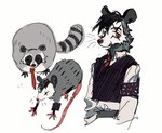 2024 anthro anthrofied axian6777 black_hair clothed clothed_anthro clothed_male clothing collared_shirt digital_drawing_(artwork) digital_media_(artwork) facial_markings feral frank_iero fur grey_body grey_fur hair head_markings hi_res makeup male male_anthro mammal markings mask_(marking) murid murine my_chemical_romance necktie open_mouth open_smile portrait procyonid raccoon rat red_necktie ring_(marking) ringed_tail rodent simple_background smile striped_markings striped_tail stripes tail tail_markings topwear whiskers white_background white_face