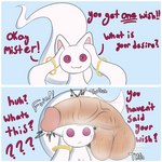 1:1 :3 ambiguous_gender balls bestiality big_dom_small_sub bodily_fluids comic critter_catcher dialogue dominant duo english_text feral genitals hi_res human human_on_feral humanoid_genitalia humanoid_penis incubator_(puella_magi) interspecies kyubey looking_at_viewer male mammal musk musky_penis penis penis_on_face puella_magi puella_magi_madoka_magica quadruped size_difference sweat sweaty_genitalia text throbbing throbbing_penis