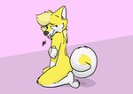 absurd_res anthro butt canid canine canis curling_tail domestic_dog fur grabbing_arm hi_res male mammal nude raposanaranja shy shy_expression simple_background simple_coloring simple_eyes solo tail tan_body tan_fur tongue tongue_out yassir_(character) yellow_body yellow_fur