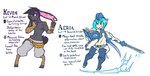 2018 aeria anthro arm_wraps belt belt_buckle black_hair blue_hair book bottomwear buckle chain clothing duo ear_piercing elf english_text gloves green_eyes hair handwear hat headgear headwear humanoid jinti_(artist) kevin_(disambiguation) lagomorph leg_wraps leporid magic male mammal melee_weapon nipples pants piercing rabbit shirtless spellbook sword text weapon wraps