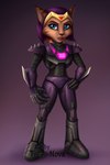 2024 2:3 anthro armor blue_eyes brown_body brown_fur cazar_(ratchet_and_clank) circlet eyebrows eyelashes female fur hair hand_on_hip hi_res looking_at_viewer mammal purple_hair ratchet_and_clank sasha_phyronix short_hair solo sony_corporation sony_interactive_entertainment teira-nova