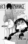 anthro breasts canid canine clothed clothing comic daigaijin english_text eyewear female fox fur furryfight_chronicles glasses hair hi_res kalita_(furryfight_chronicles) mammal monochrome necktie panties rear_view solo text underwear upskirt