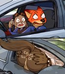 2022 5_fingers anthro anus backsack balls big_butt black_nose bodily_fluids body_writing bottomless bottomless_anthro bottomless_male brown_body brown_fur butt canid canine canis car claws clock clothed clothing digital_media_(artwork) disney don't_dead_open_inside dreamworks driving english_text eyewear eyewear_on_head fangs female finger_claws fingers fox fuck_the_police fur genitals glebyshka78 grey_body grey_fur group hand_on_butt hand_on_own_butt hi_res humanoid_hands humor inside_car judy_hopps lagomorph leporid lol_comments male male_focus mammal mooning mr._wolf_(the_bad_guys) nick_wilde open_mouth orange_body orange_fur perineum pink_nose police police_uniform presenting presenting_anus presenting_hindquarters rabbit red_fox shirt shocked signature spread_anus spreading sunglasses sunglasses_on_head sweat sweatdrop taunting teasing teeth text text_on_butt the_bad_guys tongue topwear trio true_fox uniform vehicle watch wide_eyed wolf wristwatch writing_on_butt zootopia