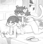 anthro beanie beanie_only bed bodily_fluids breasts breath butt casual_sex clothing controller cum cum_on_back detailed_background digital_drawing_(artwork) digital_media_(artwork) domestic_cat duo ear_piercing ear_ring ejaculation epic_games erection eyelids eyes_closed facial_markings felid feline felis female fortnite from_behind_position fur furniture gaming genital_fluids genitals greyscale hair half-closed_eyes hat hat_only head_markings headgear headgear_only headwear headwear_only hi_res hot_dogging humanoid_genitalia humanoid_penis inside interspecies long_hair lying male male/female mammal markings mask_(marking) meow_skulls monochrome mostly_nude narrowed_eyes nipples nude on_bed on_front orgasm penis piercing playing_video_game procyonid prone_bone_position raccoon retromander ring_piercing sex sex_while_gaming sketch small_breasts smile speed_bump_position tail tail_grab v-bucks