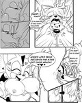 4:5 age_difference anthro balls bat big_breasts blush bodily_fluids breasts canid canine clothed clothing comic dialogue duo english_text erection female fox genitals greenhill kiss_mark kissing_crotch male male/female mammal miles_prower monochrome older_female penis pronounced_browridge rouge_the_bat sega sonic_the_hedgehog_(series) speech_bubble tears text topless topless_female younger_male