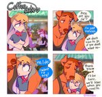 4_panel_comic anthro athens_(heresvix) avian bandanna blonde_hair bodily_fluids border boyfriends brown_body brown_fur bunny_boyfriend canid canine canis chin_tuft clothing crop_top date deer dialogue dog_boyfriend domestic_dog duo_focus english_text european_mythology eyes_closed facial_tuft falcon_mccooper_(character) femboy floppy_ears fur greek_mythology grey_body grey_fur group hair heart_symbol heresvix hi_res hippogriff kerchief lagomorph leporid male mammal muscle_tone musclegut muscular muscular_anthro muscular_male mythological_avian mythological_creature mythology neckerchief pecs rabbit shirt speech_bubble sweat sweatdrop tank_top text topwear tuft white_border wide_eyed