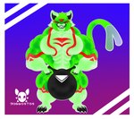 4_ears abs anthro balls big_balls big_tail bulge claws clothed clothing demigod genitals green_body hi_res huhu jdbo-arts jhonyl male marks_on_body multi_ear muscular pecs red_mark sharp_teeth smile solo tail teeth underwear