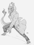 Rating: s
ID: 5611171
Date: 2025-05-31 08:47:24 -0400
Status: active
Score: 7
2012 action_pose anthro bottomwear charizard clothed clothing coat crazydrak dated generation_1_pokemon horn looking_at_viewer male monochrome nintendo open_mouth pants pokemon pokemon_(species) pose signature simple_background solo standing topwear post #5611171