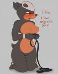 anthro anthrofied areola barefoot biped black_body black_fur black_nose blush bone breasts canid canine collar erect_nipples feet female fur generation_2_pokemon genitals half-closed_eyes hi_res houndour kneeling leash mammal multicolored_body multicolored_fur narrowed_eyes navel nintendo nipples nude open_mouth orange_body orange_fur pokemon pokemon_(species) pokemorph posexe pussy red_eyes shy simple_background skull solo teeth tongue two_tone_body two_tone_fur