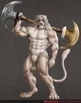 2024 abs ajani_goldmane animal_genitalia anthro axe balls big_balls big_sheath biped blue_eyes braided_hair cherry_blossom_kid claws digital_media_(artwork) digitigrade double_axe eye_scar facial_scar felid finger_claws full-length_portrait fully_sheathed fur genitals grey_background hair hasbro hi_res holding_melee_weapon holding_object holding_polearm holding_weapon lion magic:_the_gathering male mammal melee_weapon muscular muscular_anthro muscular_male nude_anthro nude_male palm_axe pantherine paws pecs polearm portrait saggy_balls scar sheath simple_background solo standing tail tail_tuft tuft uneven_balls weapon white_balls white_body white_fur white_hair white_sheath wizards_of_the_coast